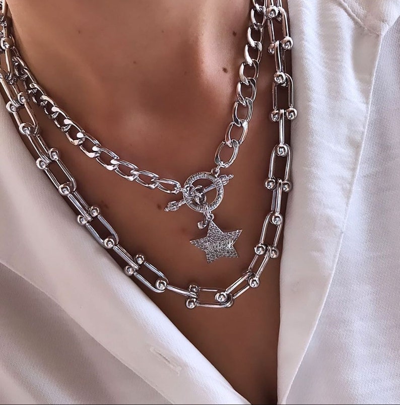 Chunky U Link Chain Necklace Silver Pinball U Shaped Chain Etsy