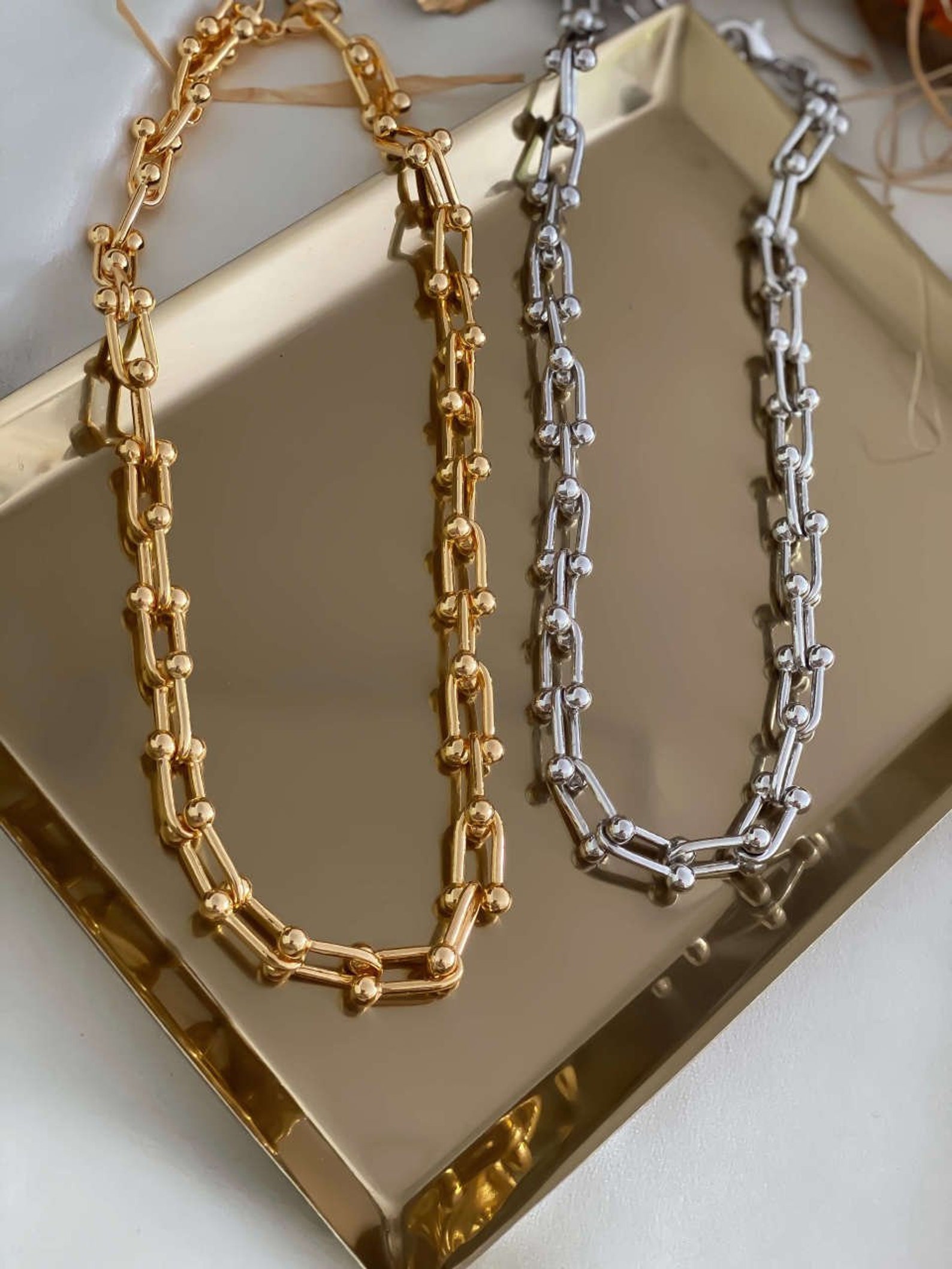 Chunky U Link Chain Necklace Silver Pinball U Shaped Chain Etsy