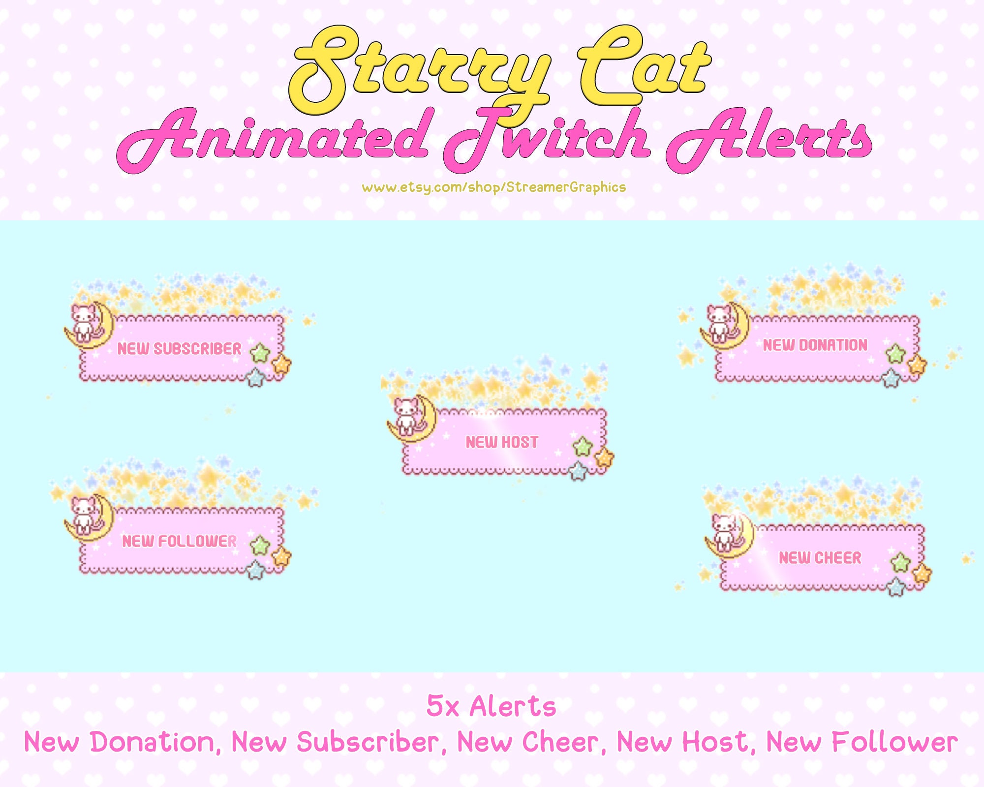 Starry Cat Animated Alerts Twitch Stream Alert Notification Etsy