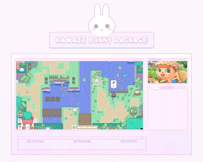 Banner Animated Streamer Graphics Cute Rabbit Overlay Scenes Panels Kawaii Bunny Twitch Package
