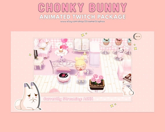 Banner Animated Streamer Graphics Cute Rabbit Overlay Scenes Panels Kawaii Bunny Twitch Package