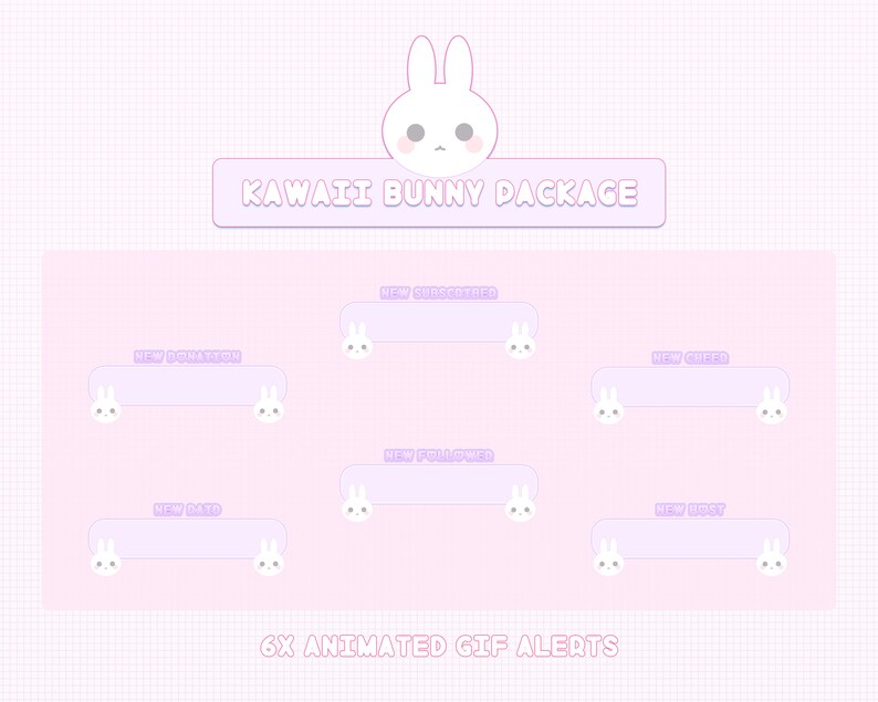 Banner Animated Streamer Graphics Cute Rabbit Overlay Scenes Panels Kawaii Bunny Twitch Package