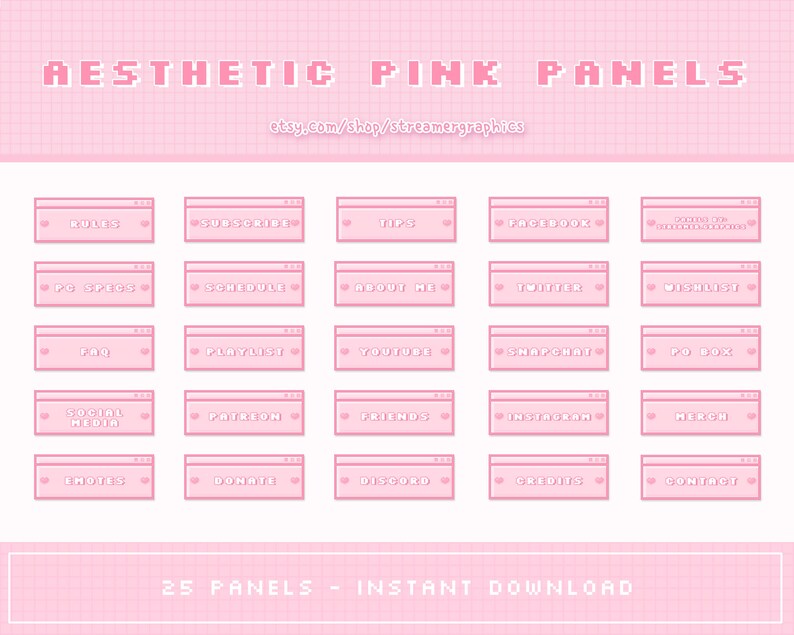 Aesthetic Pink Panels Set of 25 Twitch Panels for Streaming Etsy