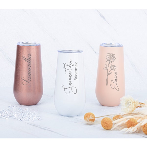 Personalized Champagne Flute Tumbler Birthday Gift,Bachelorette Wine Glass Party, Bridesmaid Proposal Gift