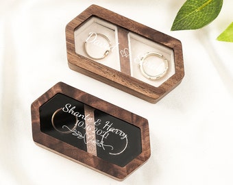 Personalized Wedding Ring Box, Slim Unique Ring Holder, Wedding Ring Box,Double Slot Ring Bearer Box,Custom Wooden Wedding Ceremony Ring Box