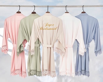 Personalisierter Spitzen-Satin-Robe, personalisierter Braut-Robe, Spitzen-Satin-Robe, einzigartiger Hochzeitstag, Satin-Spitze, Ideen für Brautparty-Geschenk