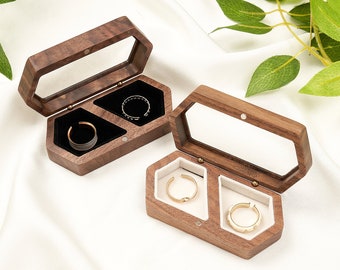 Ring Bearer Box,Wooden Ring Box with Custom Name, Custom Wedding Ring Box, Wood Two Ring Box,Unique Proposal Engagement Gift For Her