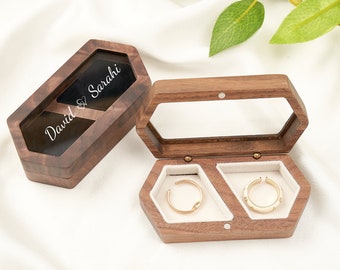 Caja de anillo de boda de doble ranura, propuesta de caja de anillo, regalo de aniversario, soporte de caja de anillo de reliquia, caja portadora de anillo personalizada