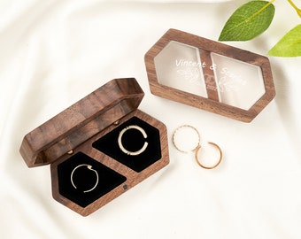 Caja de anillo de ceremonia de boda de compromiso, boda rústica moderna, caja de anillo de compromiso, caja portadora de anillo personalizada, aniversario