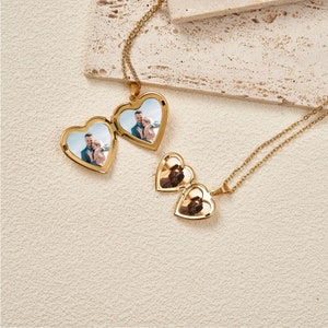 Collar con medallón de corazón con foto, imagen de collar con medallón de corazón de oro de 18k, joyería de San Valentín de regalo para esposa, regalo personalizado imagen 8