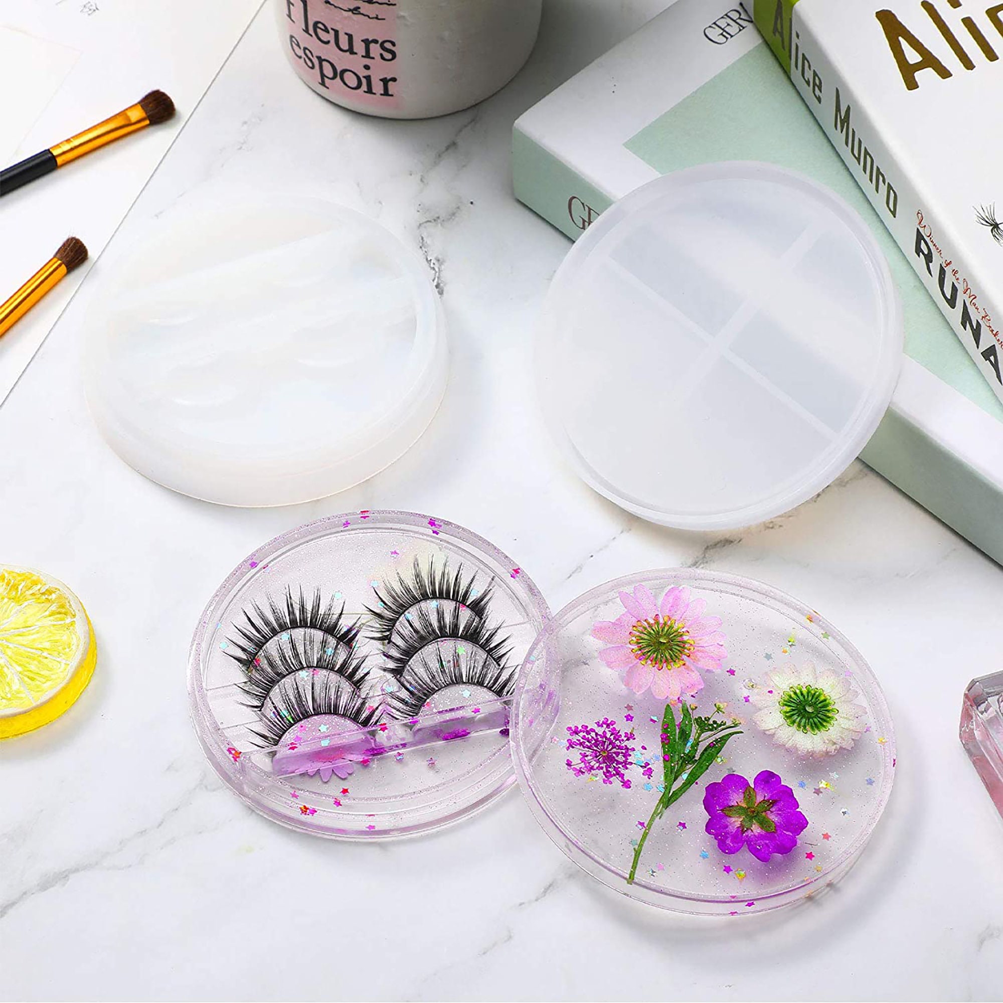 Round Eyelash Storage Tray Resin Mold With Lid Eyelashes Tray Etsy