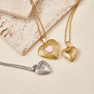 Collar con medallón de corazón con foto, imagen de collar con medallón de corazón de oro de 18k, joyería de San Valentín de regalo para esposa, regalo personalizado imagen 5