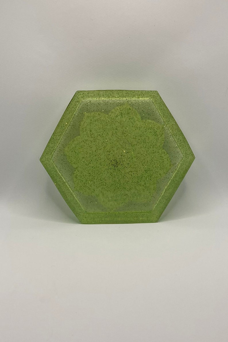 Green Glitter Coaster with Large Colorful Mandala