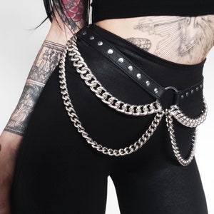 Black Leather Chain Belt