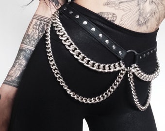 Black Leather Chain Belt