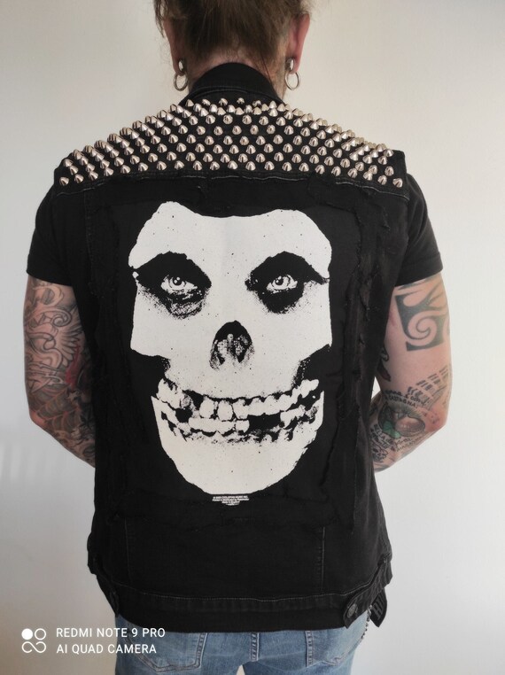 Molotov Clothing Man Handmade Misfits Skull Black Vest Punk - Etsy