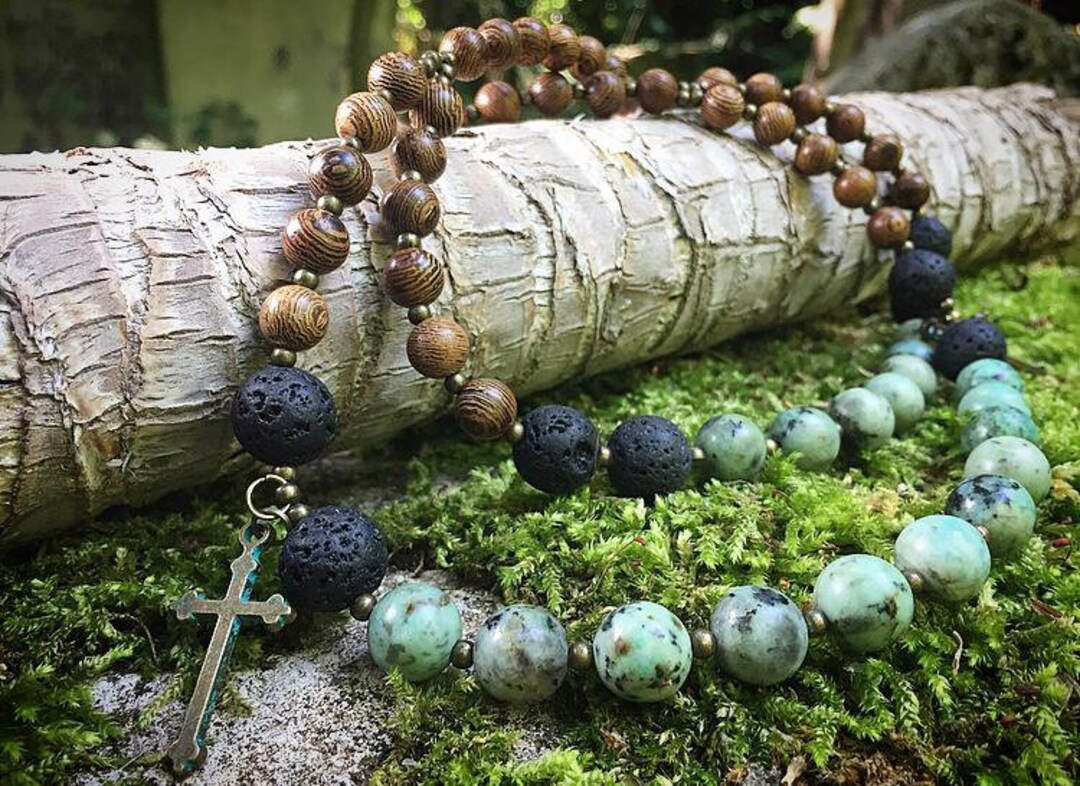 kk KK❣️ ★ 時代　アンティック　備前焼紐造り蹲壷　桐箱　★ African Turquoise and Wooden Rosary Beads, Caribbean VOODOO