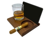 Walnut Puro Cigar Ashtray with Engraving and Phone Tablet Glass Holder