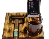 Country Pine Scorch Ashtray w Glass Phone Holder