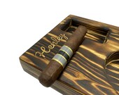 Custom Engraved - Country Pine Scorch Ashtray w Glass Phone Holder