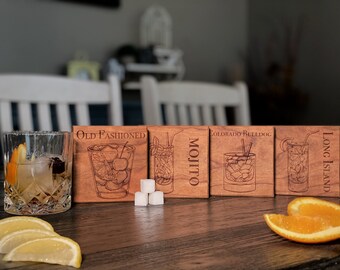 Just One More Drink Coaster Set - Curly Cherry or Walnut Hardwood