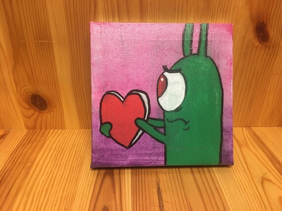Plankton Holding Heart Inspired Canvas Painting Etsy