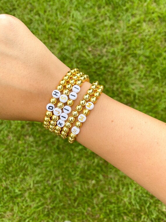 Personalized Gold Beaded Bracelet Customizable Womens