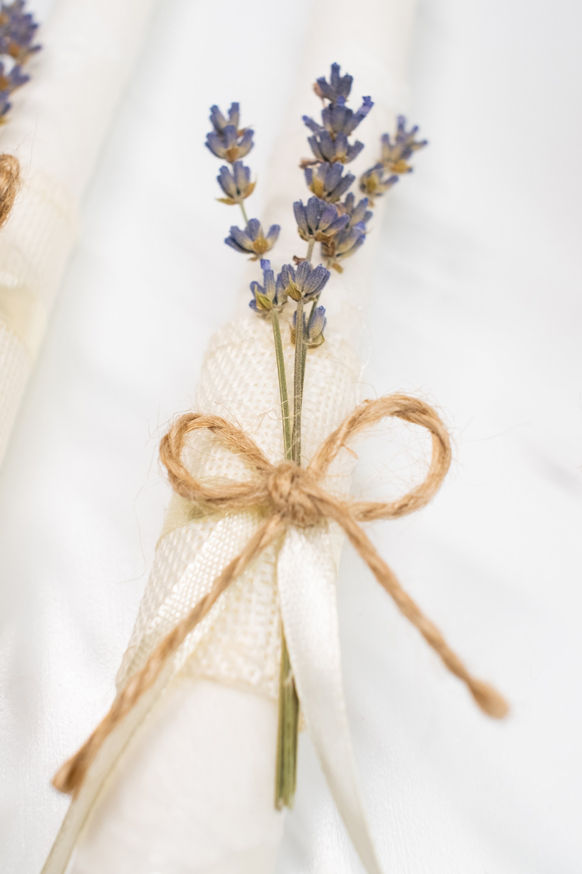 White Wedding Candles Set Decorated Dried Lavender Flowers and Etsy