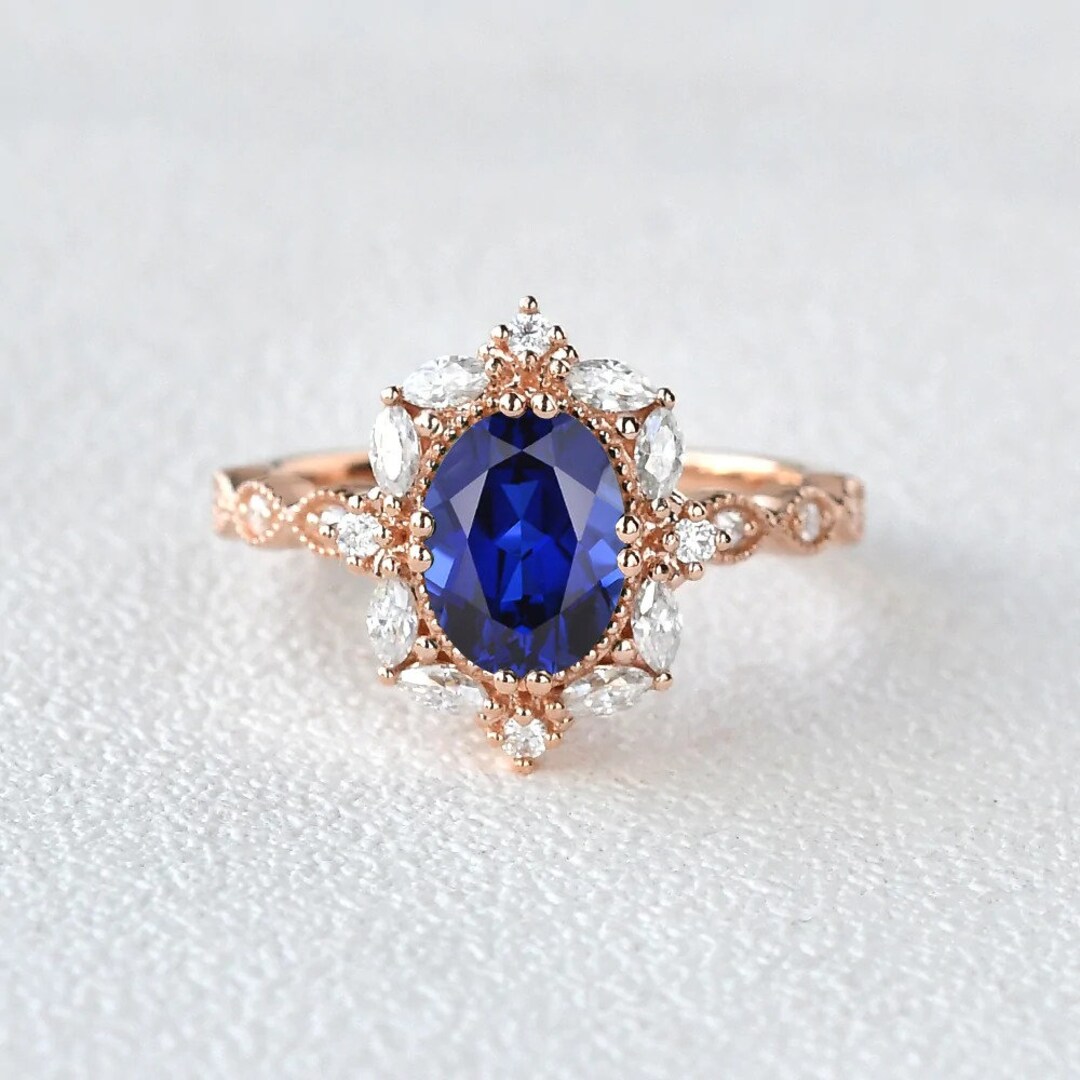 Victoria Sapphire Ring 14K Yellow Gold Vermeil Ring vintage - Etsy