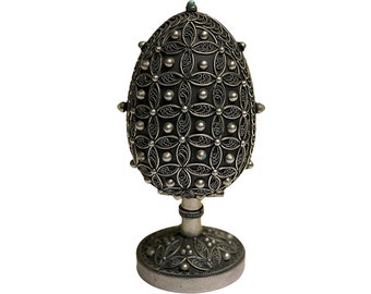 Faberge Style Egg box with handmade metal ball, easter egg, Faberge replica, decoration souvenir egg, oeufs faberge, egg coddler, egg holder