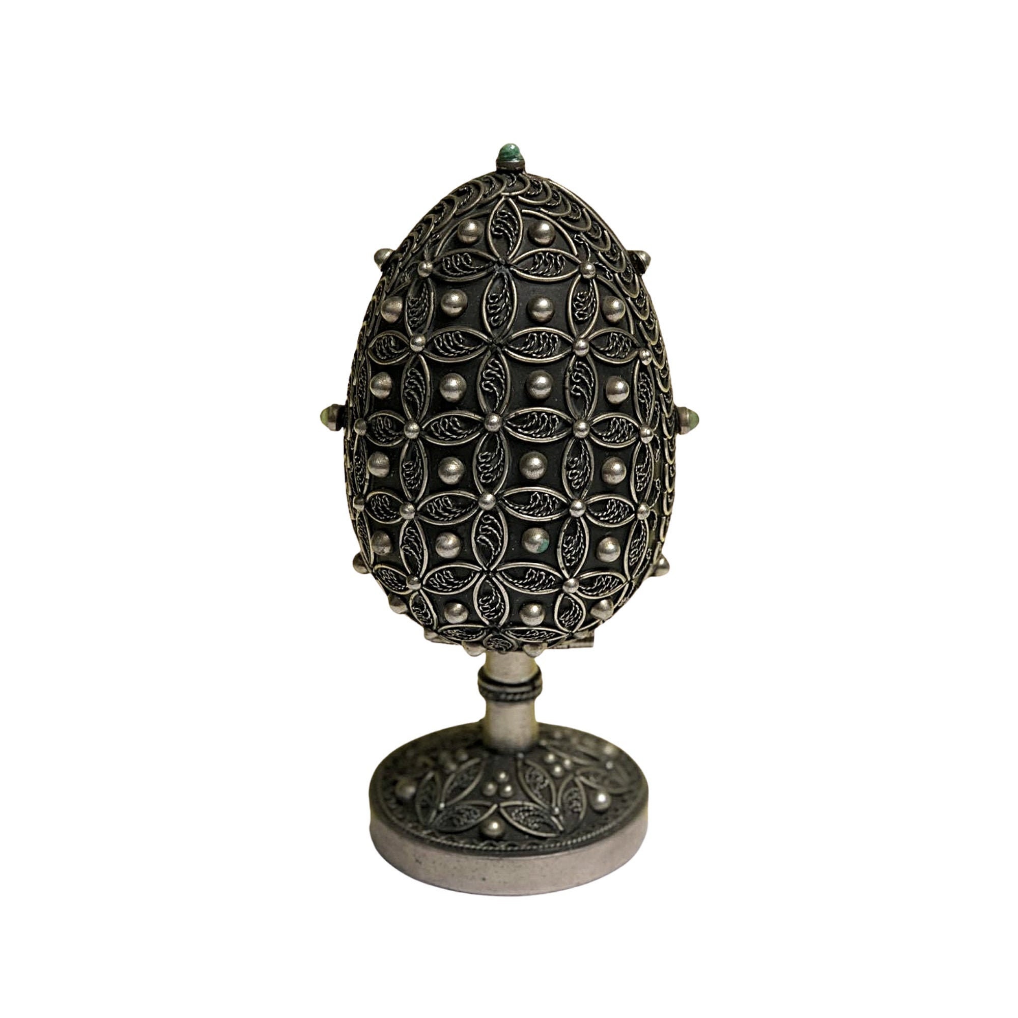 Décoration oeufs de Pâques en céramique gris doré à pois  8,5cm 3pcs-15075