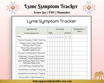 Lyme-Borreliose-Symptom-Tracker zum Ausdrucken, minimalistisch, Schmerz-Tracker, Medikamente-Tracker, Chronische Krankheit, Sofortiger Download