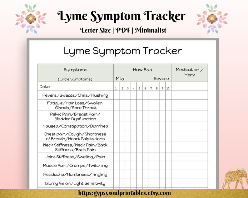 Lyme Disease Symptom Tracker Printable, Minimalist, Pain Tracker, Medication Tracker, Chronic Illness, Instant Download image 1