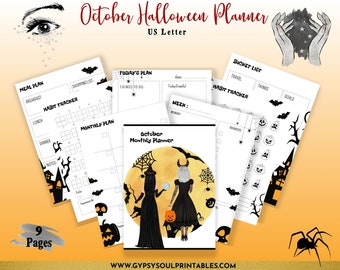 Monatlicher Oktober-Halloween-Planer zum Ausdrucken, Letter-Größe, Sofort-Download