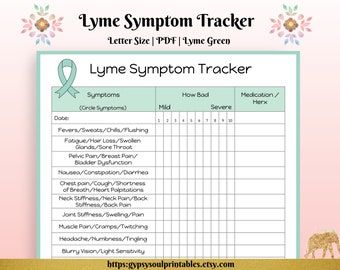 Lyme Disease Symptom Tracker Printable, Lyme Green, Pain Tracker, Medication Tracker, Chronic Illness, Instant Download