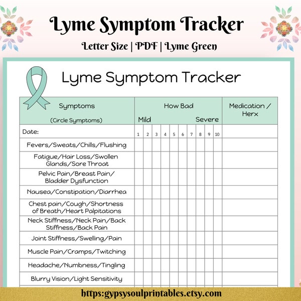 Lyme Disease Symptom Tracker Printable, Lyme Green, Pain Tracker, Medication Tracker, Chronic Illness, Instant Download