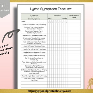 Lyme Disease Symptom Tracker Printable, Minimalist, Pain Tracker, Medication Tracker, Chronic Illness, Instant Download image 3