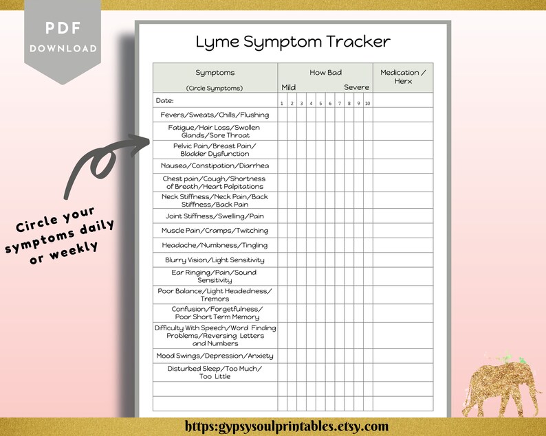 Lyme Disease Symptom Tracker Printable, Minimalist, Pain Tracker, Medication Tracker, Chronic Illness, Instant Download image 3