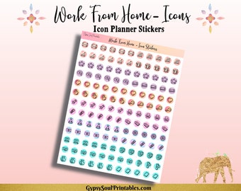 Printable Work From Home Icons, Business, Icons, Printable Planner Stickers, Letter Size, PDF, Instant Download