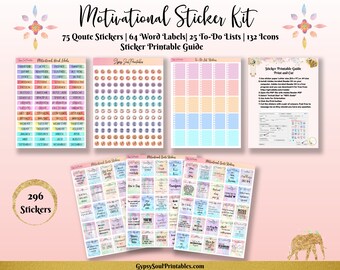 Motivational Printable Sticker Kit, Sticker Quotes, Word Labels, To-Do List, Icons