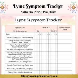 Lyme-Borreliose-Symptom-Tracker druckbare, rosa Wolken, Schmerz-Tracker, Medikamente-Tracker, Chronische Krankheit, Sofortiger Download
