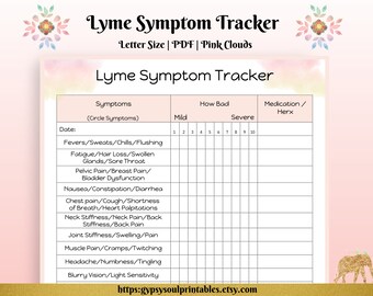 Lyme-Borreliose-Symptom-Tracker druckbare, rosa Wolken, Schmerz-Tracker, Medikamente-Tracker, Chronische Krankheit, Sofortiger Download