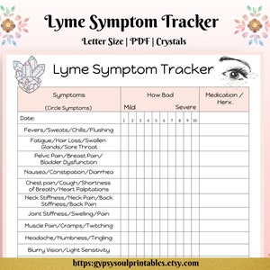 Lyme Disease Symptom Tracker Printable, Crystals, Pain Tracker, Medication Tracker, Chronic Illness, Instant Download