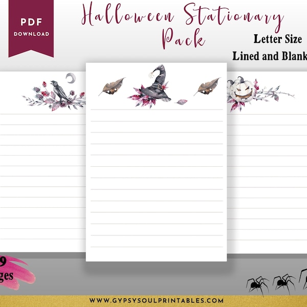 Halloween Stationary, Halloween Prints, Autumn Paper Set, Instant Download, Digital Paper
