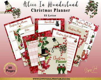 20 Seiten Weihnachtsplaner, Alice im Wunderland Thema, Urlaubsplaner, Xmas Planner