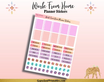 Work From Home Printable Planner Stickers, To Do List Stickers, Word Labels, Icons, PDF, Instant Download