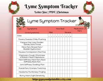 Lyme Disease Symptom Tracker Printable, Christmas, Pain Tracker, Medication Tracker, Chronic Illness, Instant Download