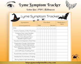 Lyme Disease Symptom Tracker Printable, Halloween, Pain Tracker, Medication Tracker, Chronic Illness, Instant Download