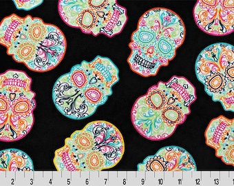 Minky Fabric -Sugar Skulls Digital Cuddle Black - Shannon Fabrics