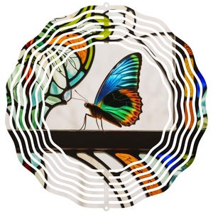 Vibrant Stained Glass Image Butterfly Wind Spinner Artistic Decor Outdoor Yard